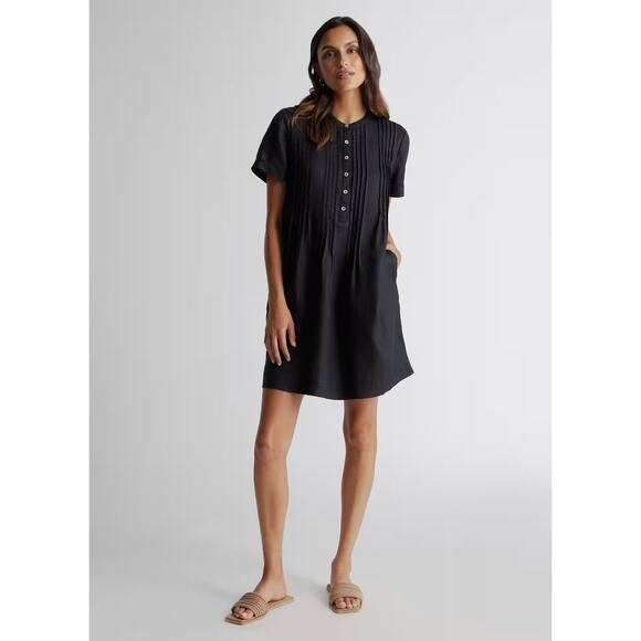 Quince 100% European Linen Short Sleeve Swing Dress Size Large Black - Picture 1 of 9